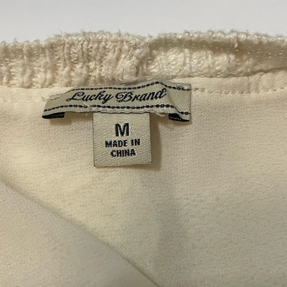 Lucky Brand Ivory Lace Chiffon Split Back Sweater Eyelet Medium - Picture 5 of 8